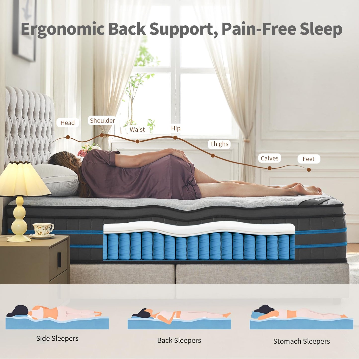 SleepTheme 4FT6 Double Mattress,135x190x28cm Hybrid Pocket Sprung, Med Firm