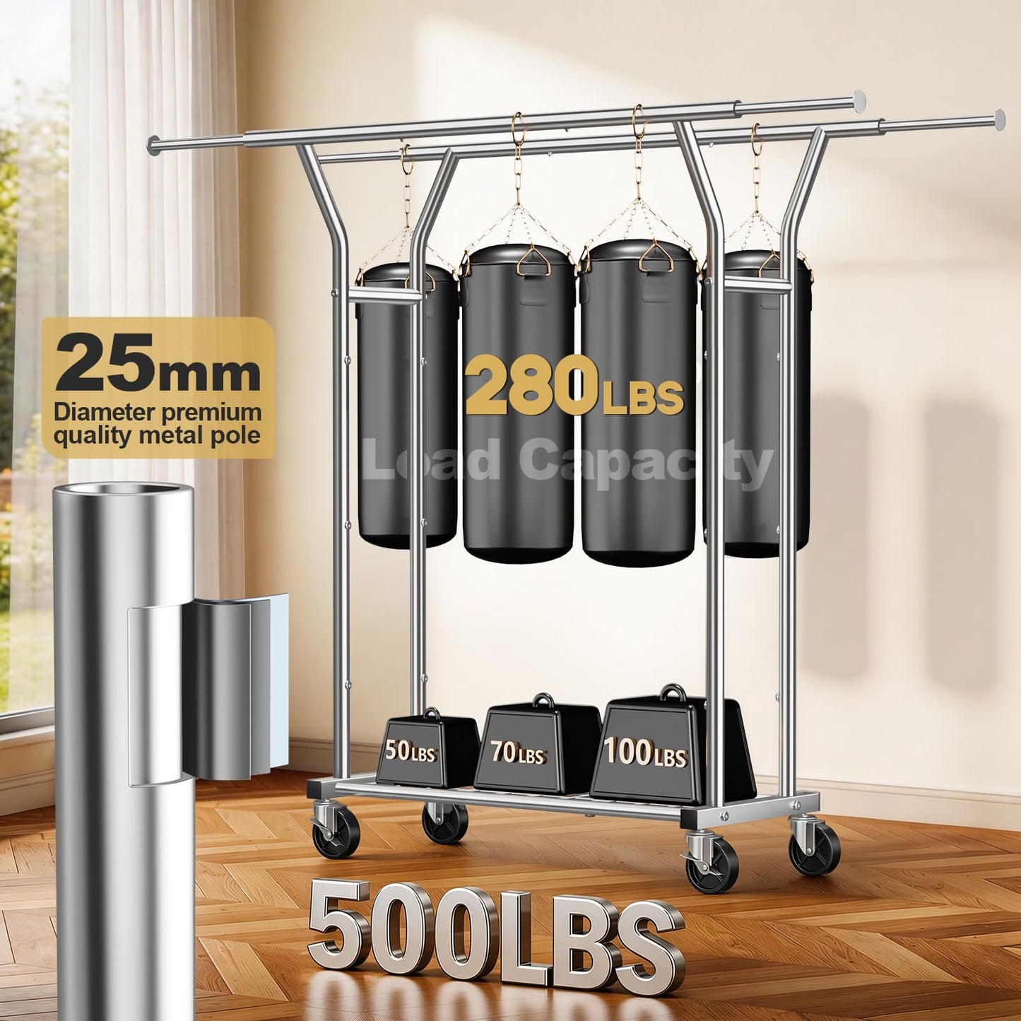 Clothes Rail Heavy Duty, Load 220 KG, Clothing Rail for Bedroom, Black