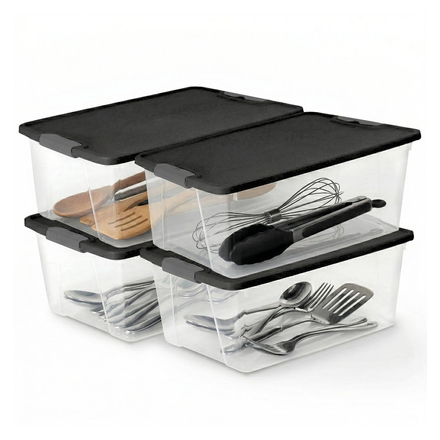 Homz 15-Quart Clear Plastic Stackable Storage Container Organizer Bin with Gray Snaplock Latching Lid for Home and Office Organization (4 Pack)