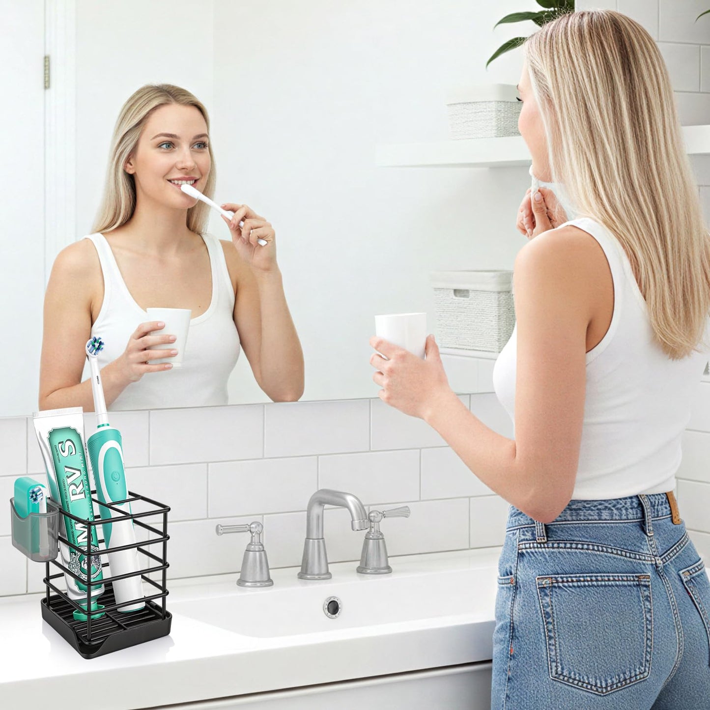 CHONLY Black Toothbrush Holder, Stainless Steel Electric Toothbrush Holder, Toothbrush Holders for Bathroom, Bathroom Organizers