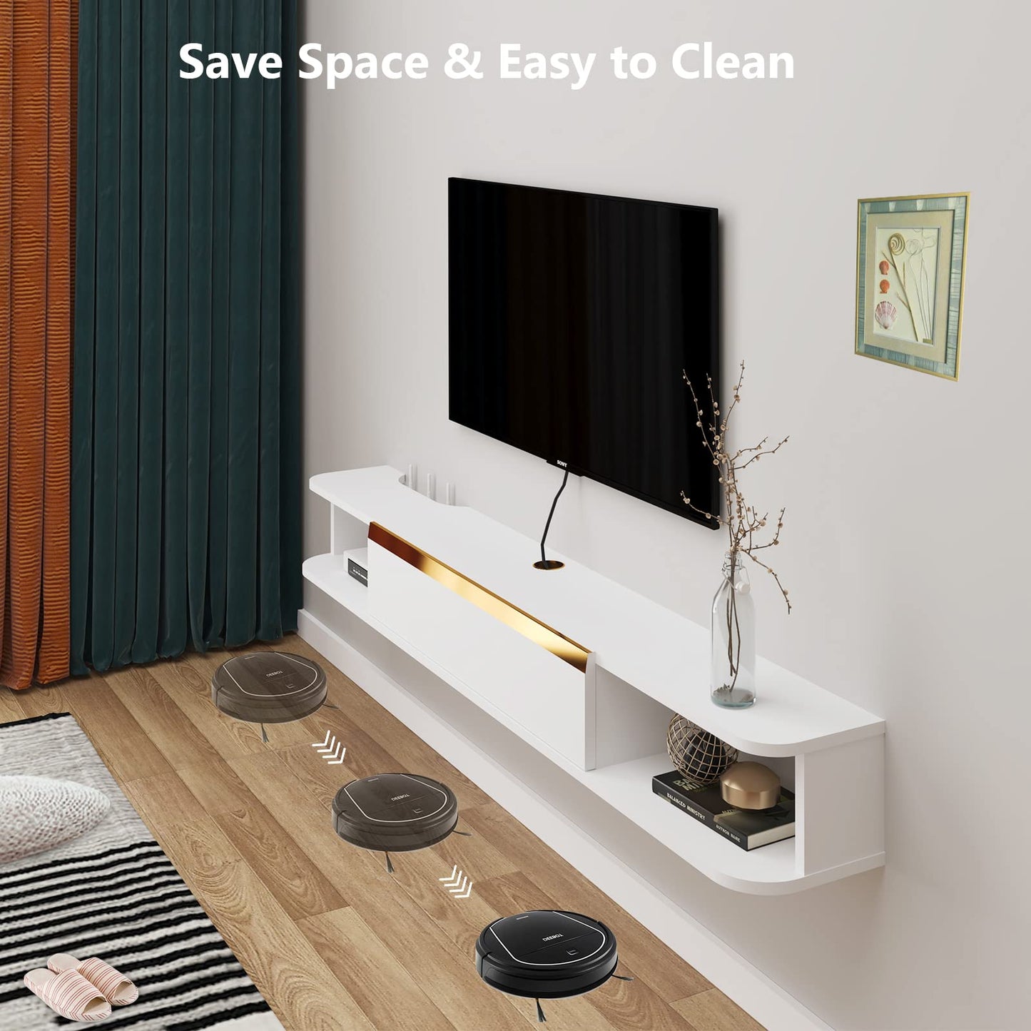Pmnianhua Floating TV Stand, Wall Mounted Entertainment Center TV Media Console, Floating Shelves with Door