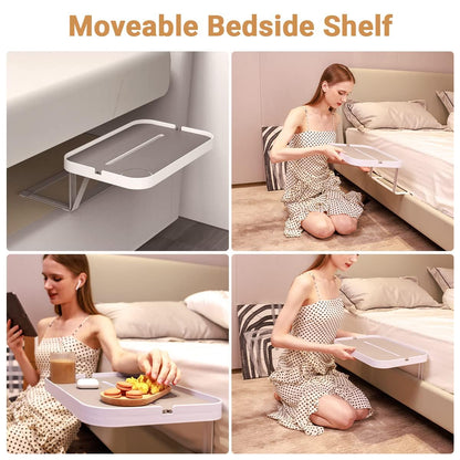 KIWIFOTOS Bedside Shelf for Bed without Side Frame, Nightstand Tray for Platform Bed with Cup Holder, Cable Organizer, Mute DesignModel-L