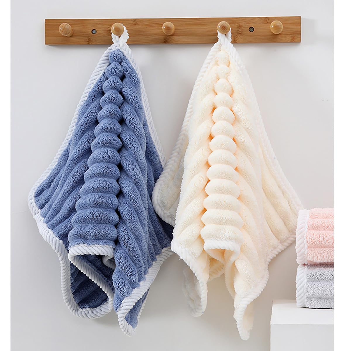 SOFTBATFY Soft Microfiber Hand Towels 4Pack, Super Absorbent Ribbed Towel Ideal for Hair Spa Sports and Travel (Ribbed Towel)