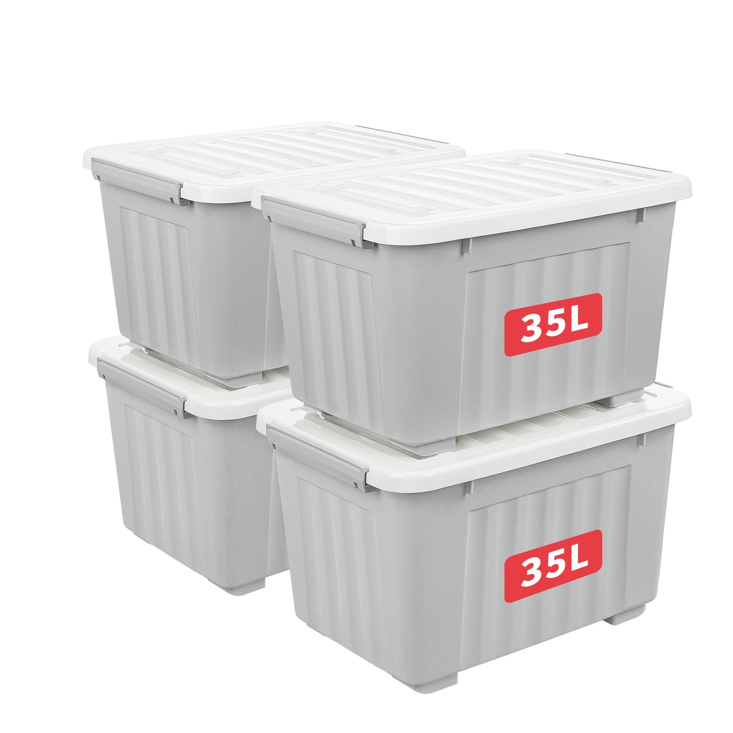 Cetomo 35L*4 Storage Boxes with Lids, Plastic Storage Box with Wheels and Secure Side Latches, Stackable & Nestable Organizer for Home, Office