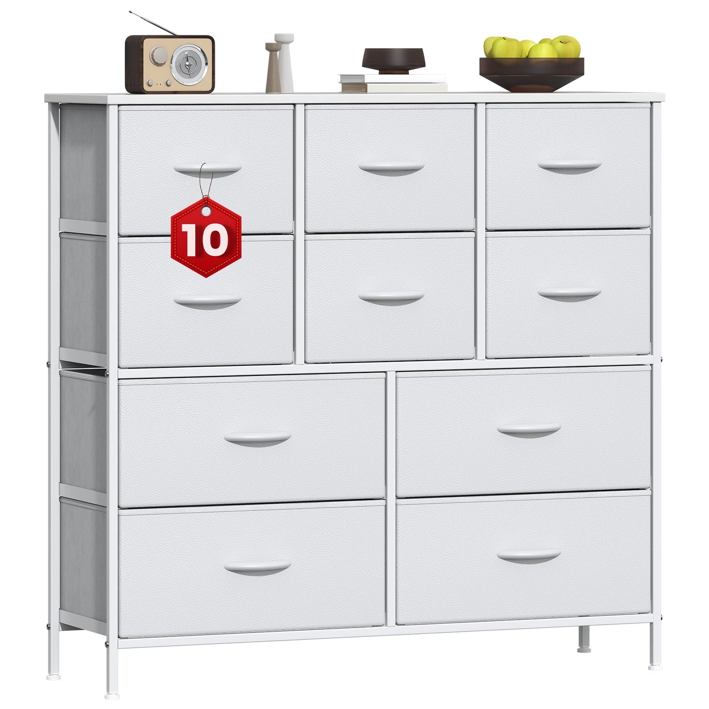 GoaHi Chest of Drawers, Large Dressers with Metal Frame and MDF Wooden Top Board, Adjustable Feet, Anti-Tip Safety