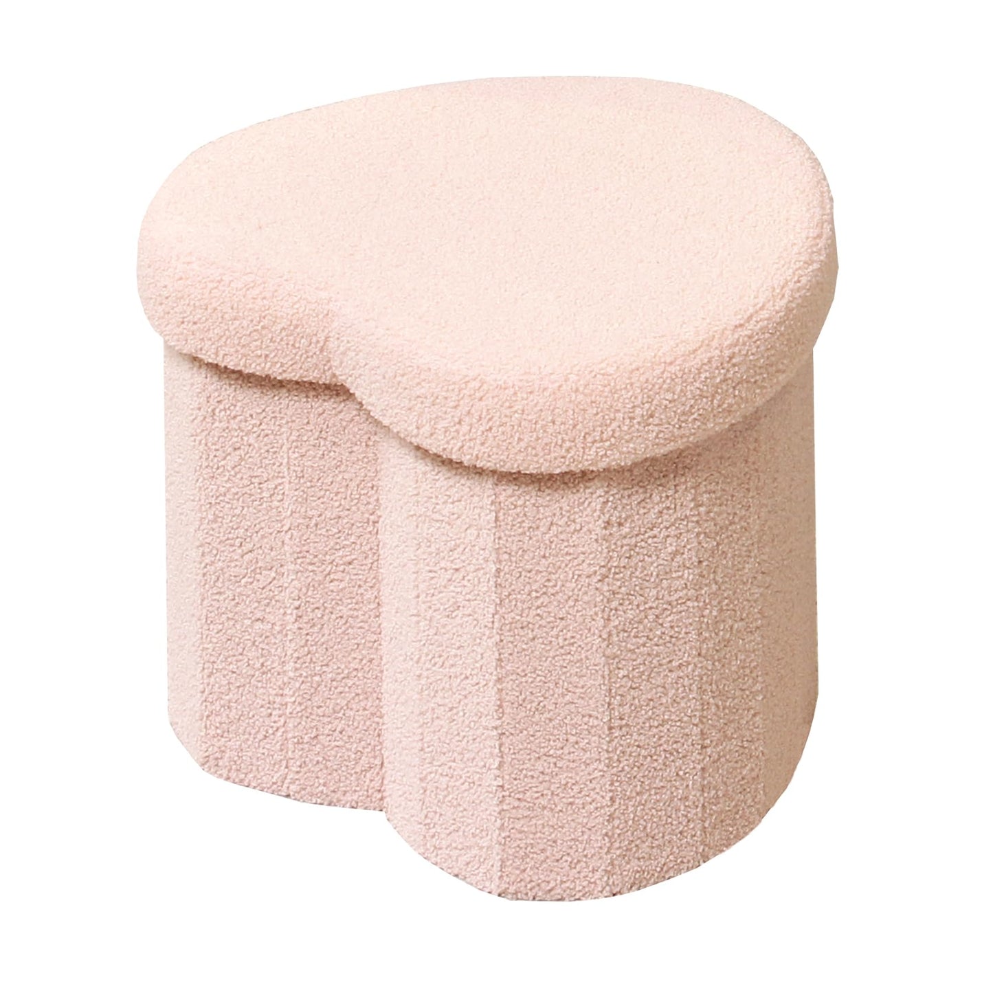 Bonlife Pink Boucle Ottoman with Storage,Foldable Footstool for living room,Toy Chest,Storage Seat,Teddy Heart Shape Footrest,38X38X32cm