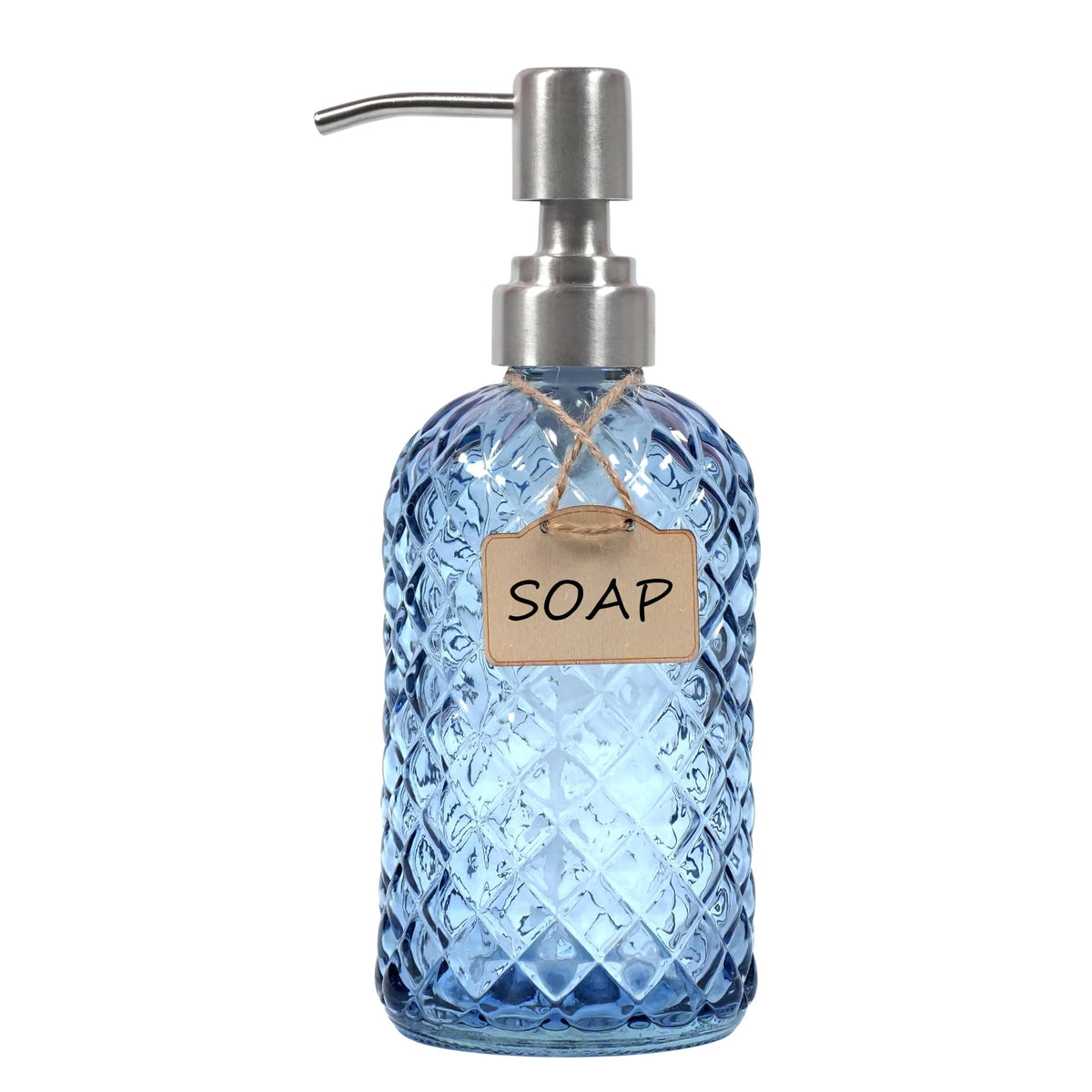 Funly mee Bathroom & Kitchen Glass Hand and Dish Soap Dispenser with 304 Rustproof Stainless Steel Pump Blue
