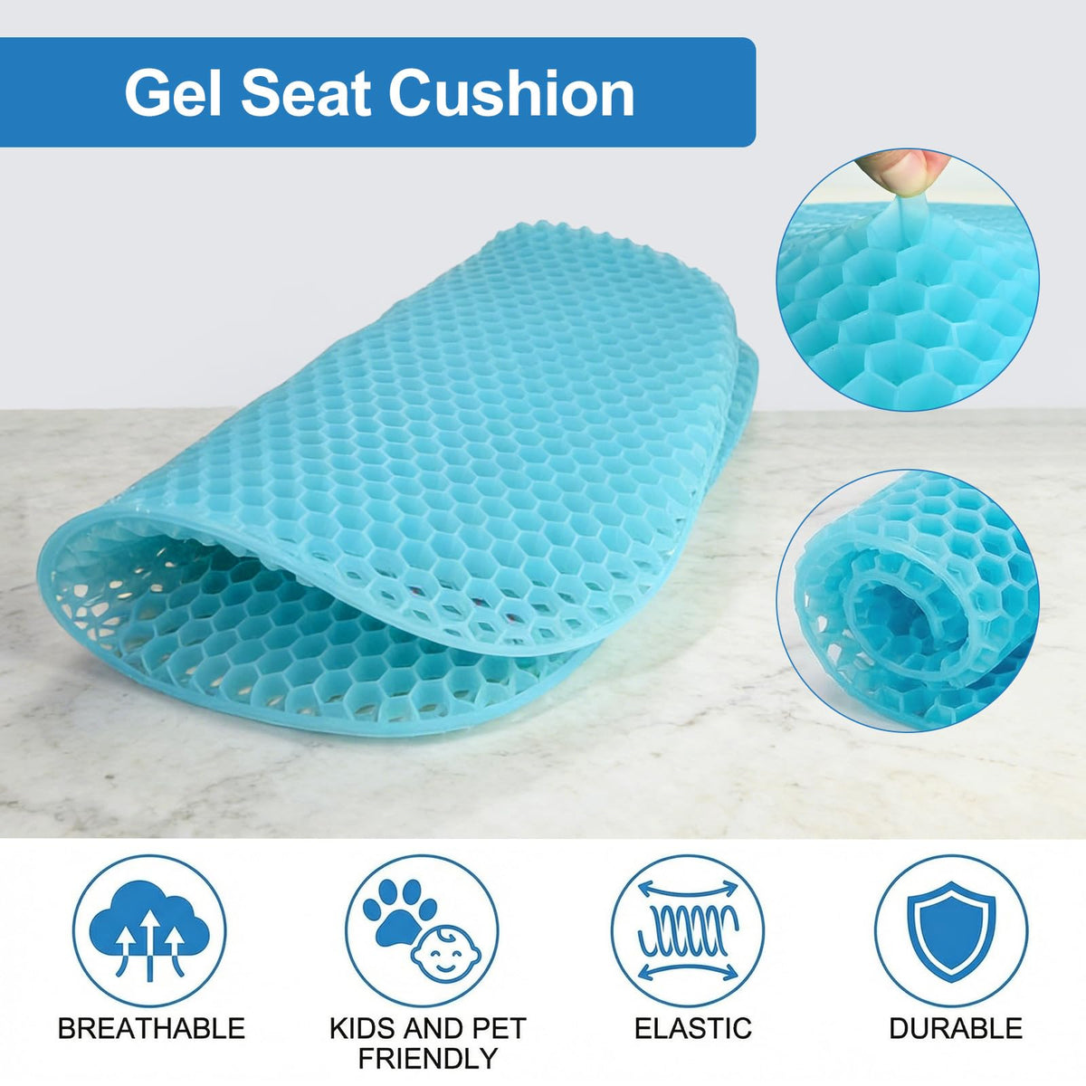 Gel Seat Cushion - Soft Sitter Honeycomb Cushion with Non-Slip Cover Large Gel Cushion with Relieving Back coccyx Pain Pressure Cool Car Seat Pads