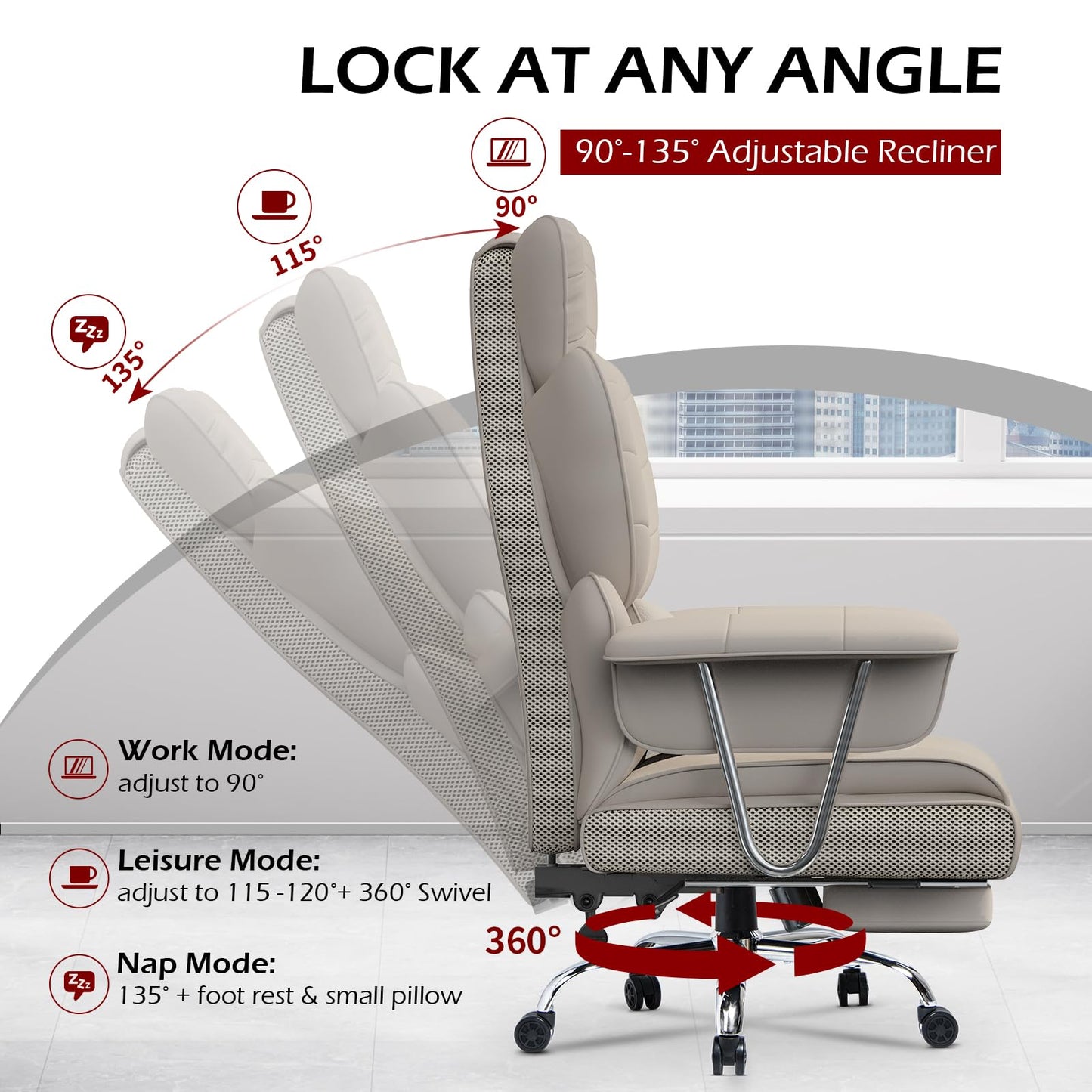 naspaluro High Back PU Leather Ergonomic Computer Recliner, Big Tall Executive Desk Office Chair with Armrests/Footrest