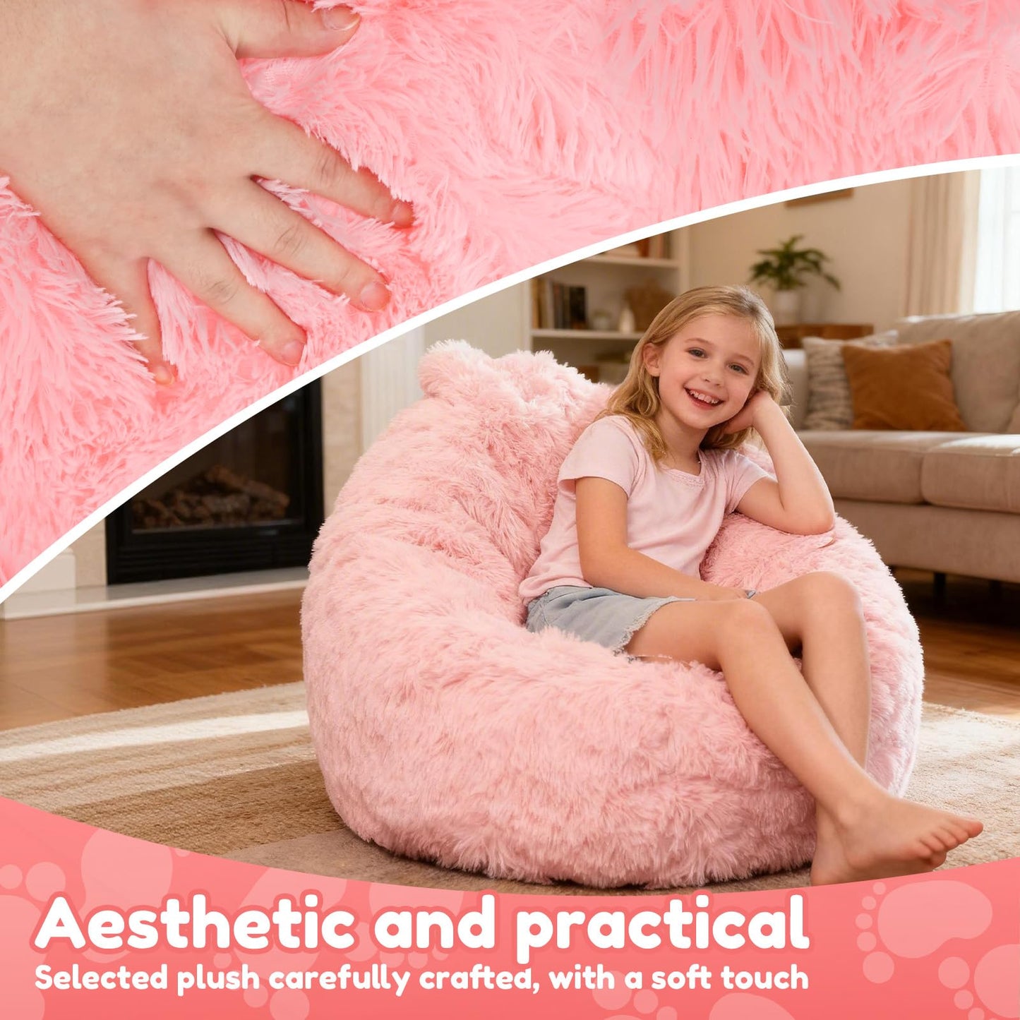 Fluffy Bean Bag Cover No Filler Kids Bean Bag Chair Stuffed Animal Storage