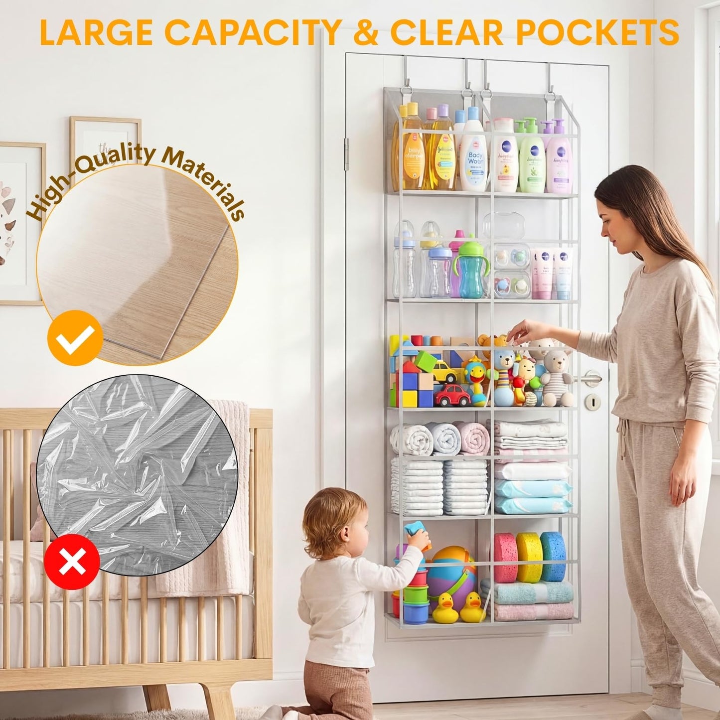 Ofiray-home Over the Door Organizer 5 Tiers,Extra Large Behind Door Storage of 10 Compartments,50 lbs Weight Capacity Over the Door Storage