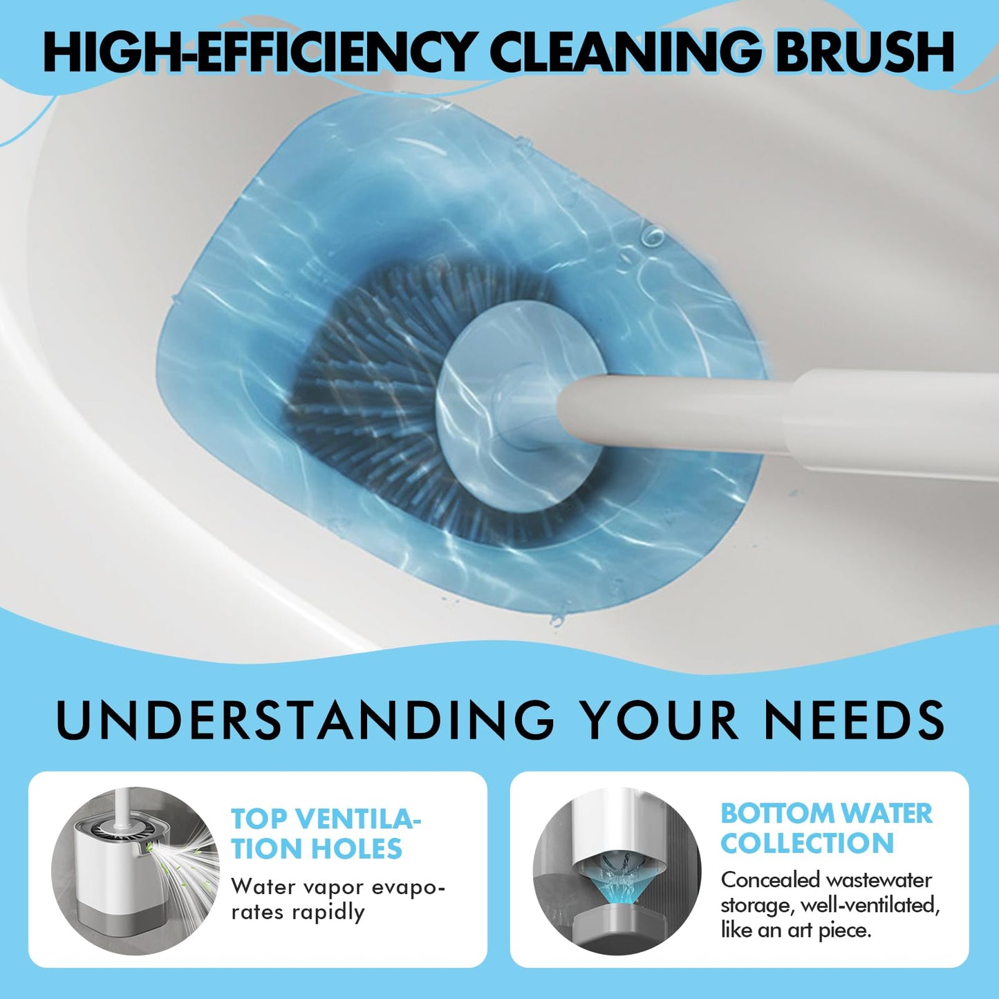 Vibrivio Silicone Toilet Brush with Holder Set, 2-in-1 Flexible Toilet Brush for Wand Mounting & Standing, White Silicone WC Brush No Drilling