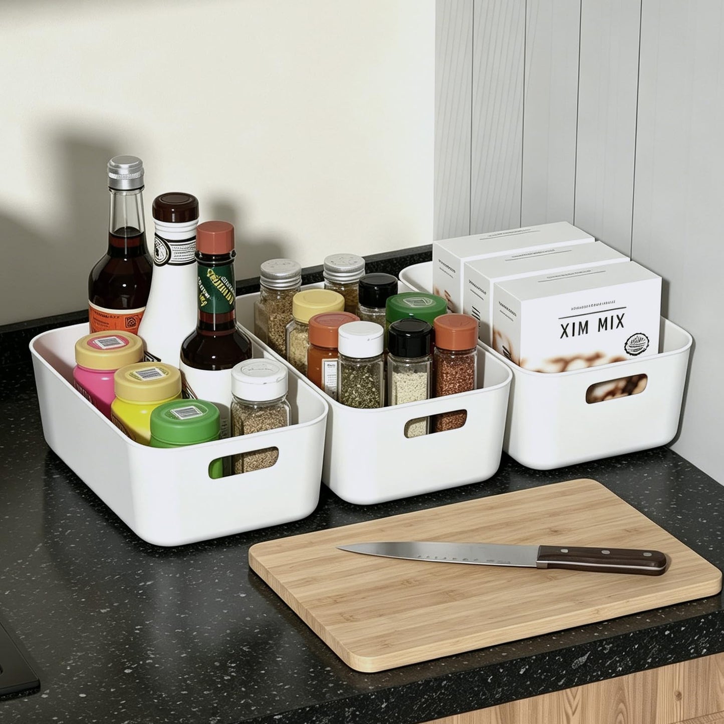 Loiycg 6 Packs Plastic Storage Baskets with Handles, White Storage Boxes