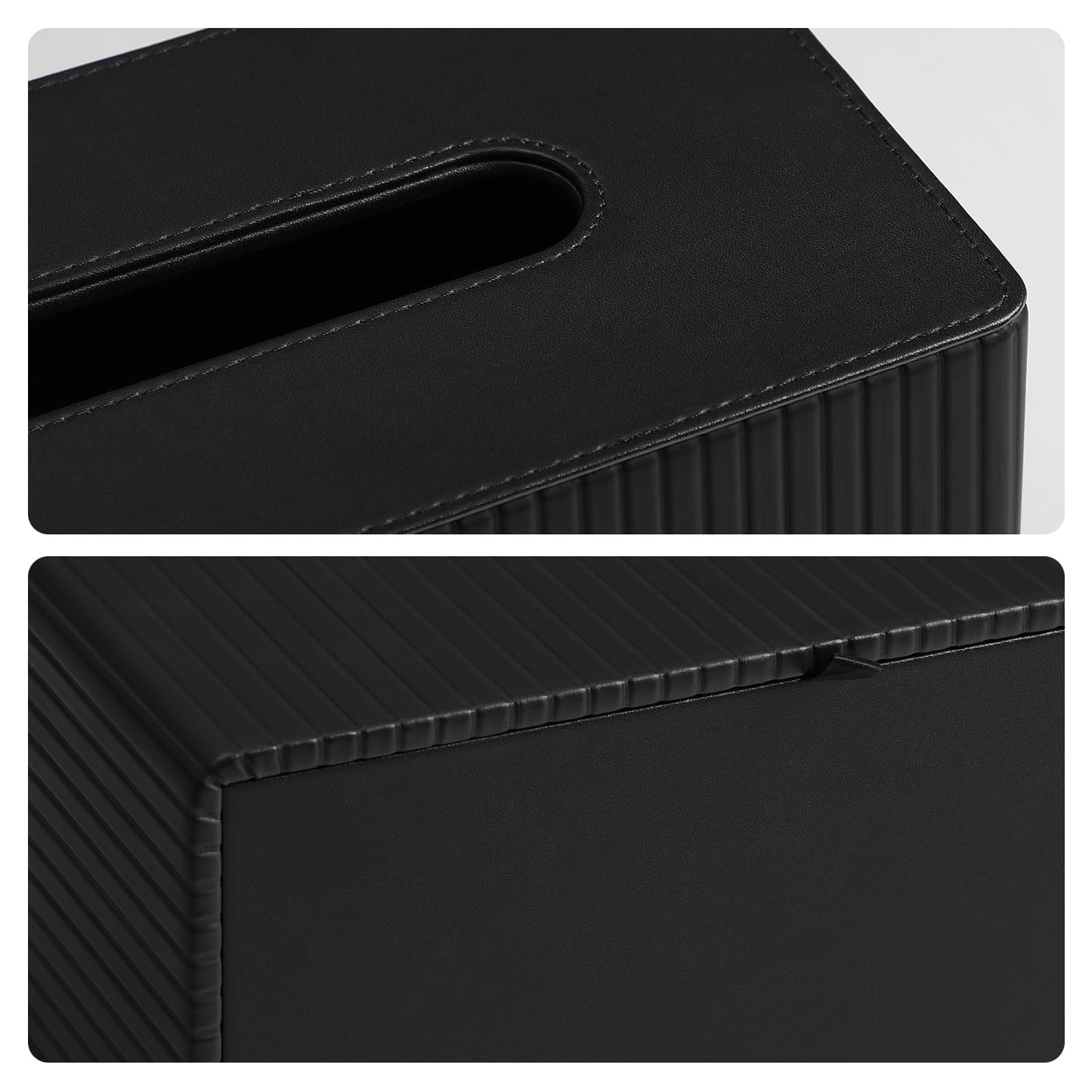 MEIBOOCH Tissue Box Cover Stylish PU Leather Rectangular Tissue Box Holder with Magnetic Bottom Cover for Bathroom Bedroom or Office (Black Stripe)