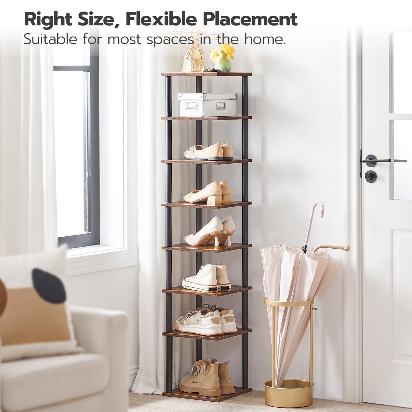 HOOBRO Tall Narrow Shoe Rack, 8-Tier Vertical Rack, Corner Shelf for Small Space, Slim Shoe Storage, Tall Shoe Rack for Closet, Entryway, Hallway