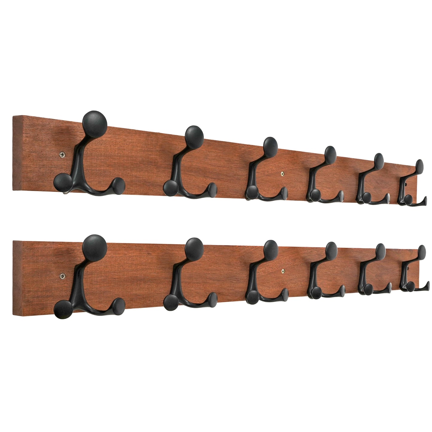 HONSKY Wall Mounted Coat Rack, 91cm Sapele Base,6 Black Sturdy Aluminium Alloy Triple Hooks(18 Hanging Points), Wall Coat Hanger for Entrance Hall