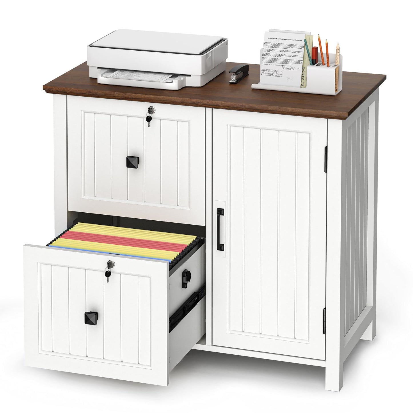 Pamapic File Cabinet, Wooden Filing Cabinet with 2 Lockable Drawers, Under Desk drawers for Letter/A4 Size