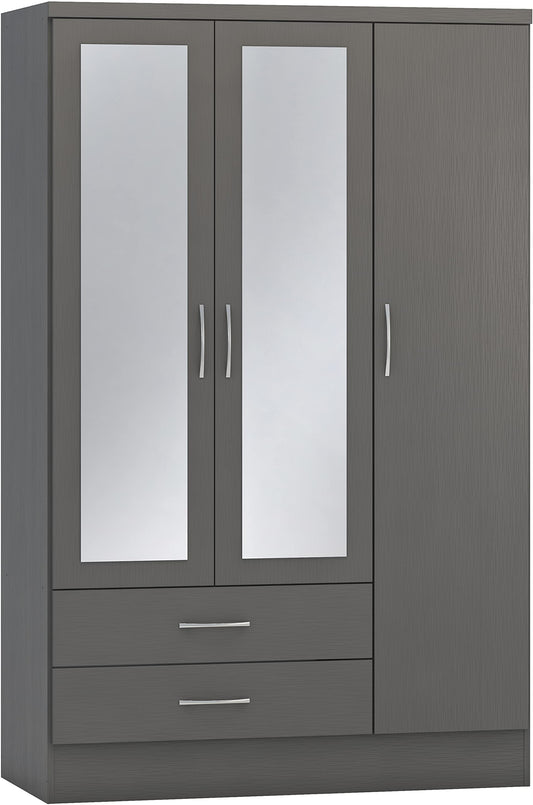 Seconique Nevada 3 Door 2 Drawer Wardrobe in 3D Effect Grey