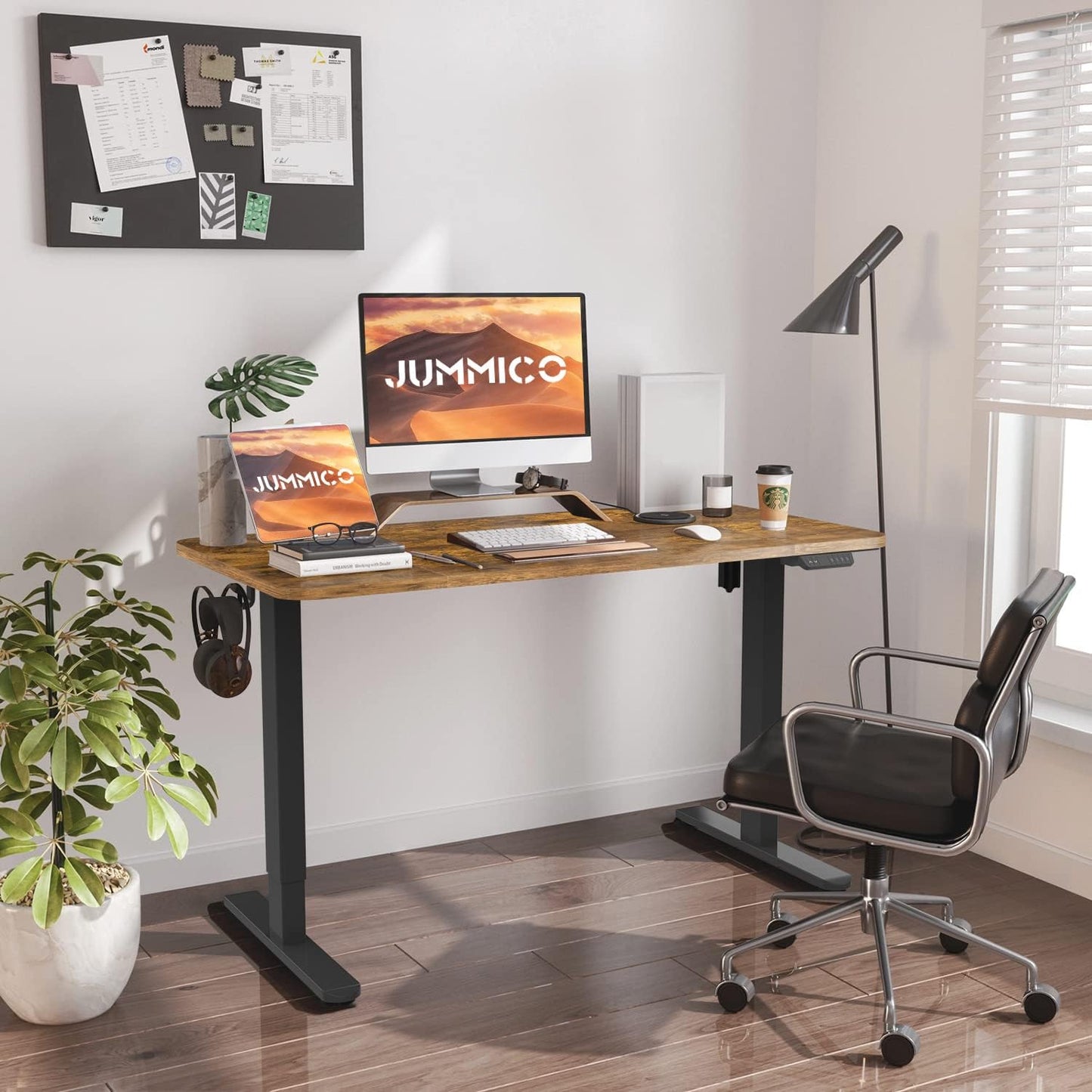 JUMMICO Electric Standing Desk 160x80 cm with Charging Port, Height Adjustable Computer Desk with Cable Tray,Ergonomic Sit Stand up Desk Rising Table