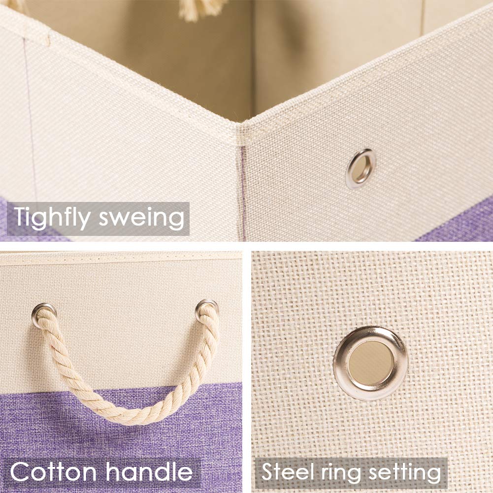 Prandom Foldable Cube Storage Bins 28x28x28cm [4-Pack] Fabric Linen Storage Baskets Cubes Drawer with Cotton Handles Organizer for Shelves Closet