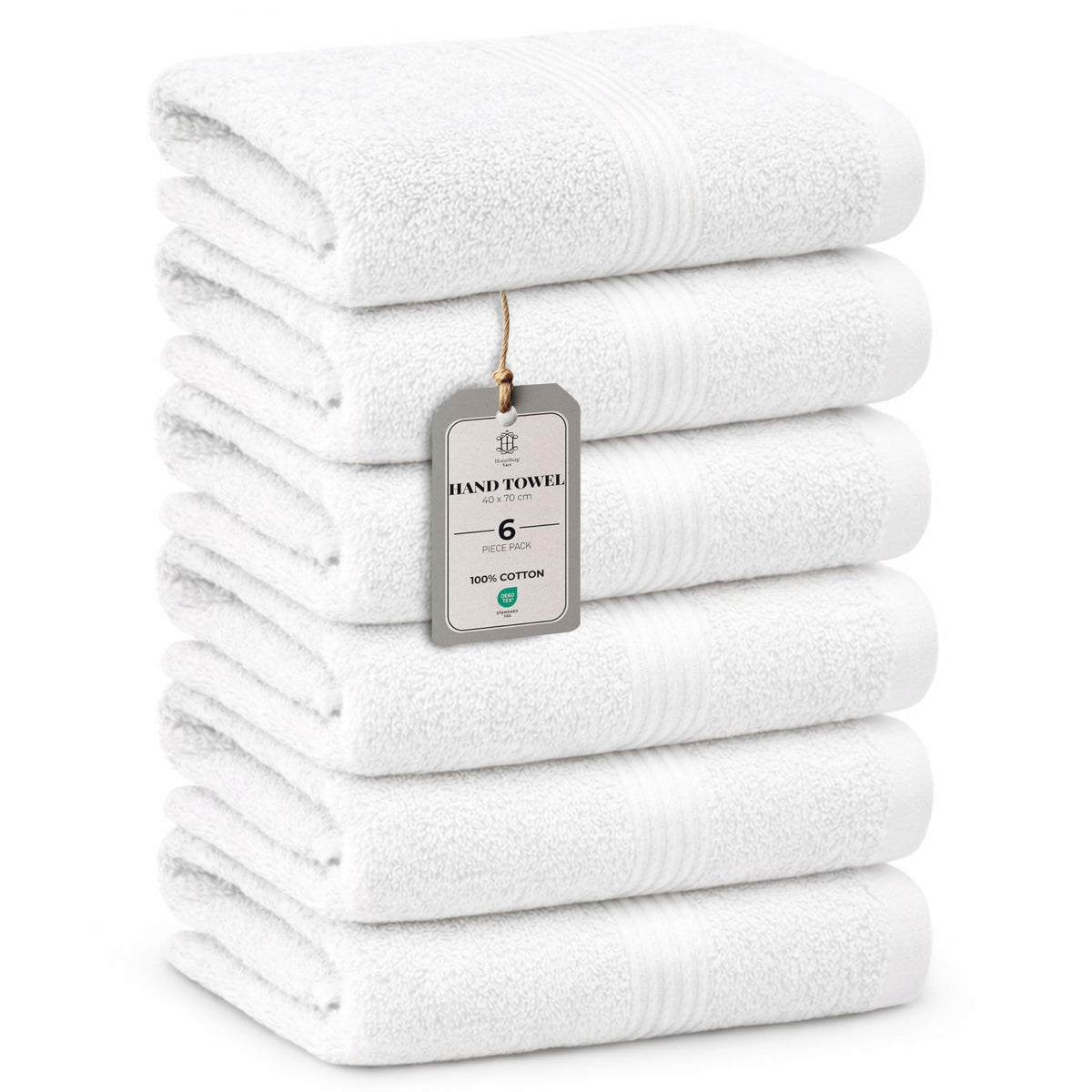 HomeBurg Luxe 6-Piece Towel Set – Soft & Absorbent Cotton, Hotel Quality, Quick-Drying, Easy Care, 40 x 70 cm, White