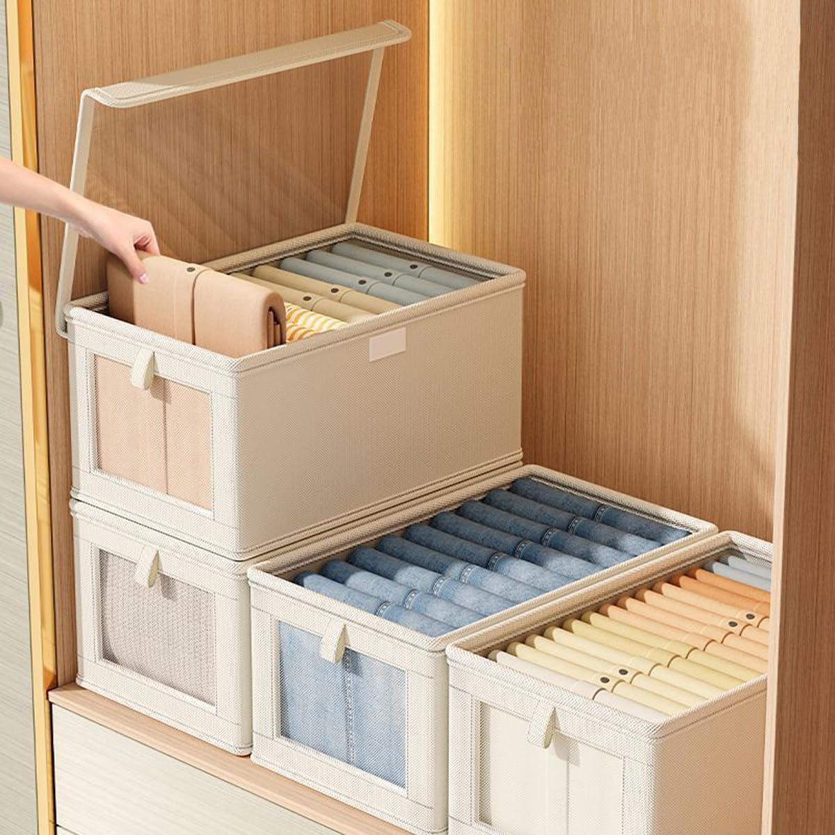 Tosoda Wardrobe Storage Organiser Boxes with Lids for Clothes Trousers