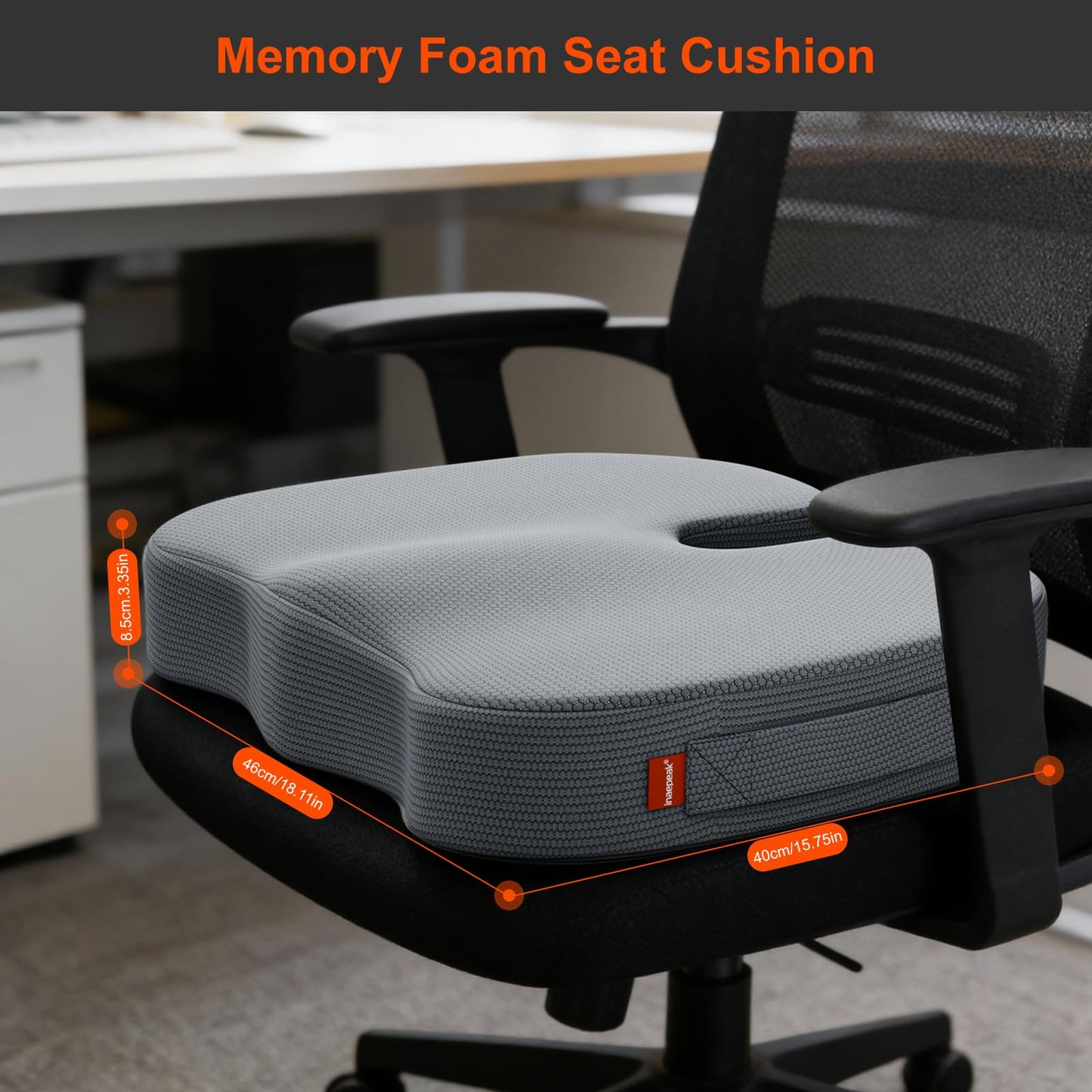 inaepeak Seat Cushion, Memory Foam Seat Cushion for Coccyx Tailbone Pain Relief, Suitable for Office Chair/Car Seat/Wheelchair