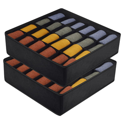 Yorgewd Drawer Organisers - 2 Pack, Foldable Dividers Wardrobe Closet Storage Box for Socks, Ties, Underwear Black