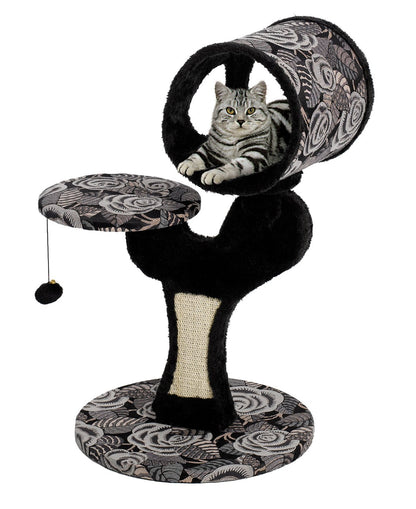 MidWest Homes for Pets Cat Tree, Salvador Cat Tree w/Built-in Sisal Cat Scratching Pad and Cat Look-Out Lounge, Black/White Pattern, Small Cat Tree