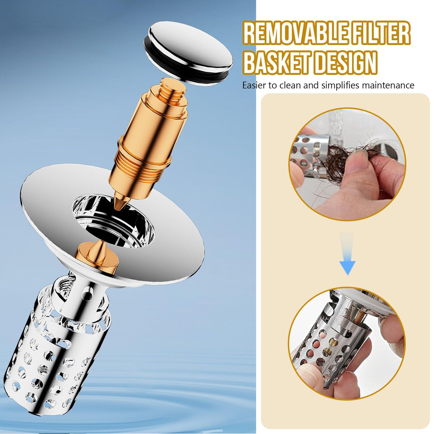 Upgraded 3 in 1 Bathroom Sink Plug Sink Strainer Stopper