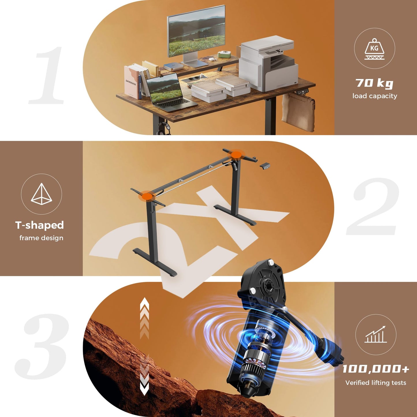 Klicelor Electric Standing Desk, Led & Plug, Movable Monitorstand, 120x80