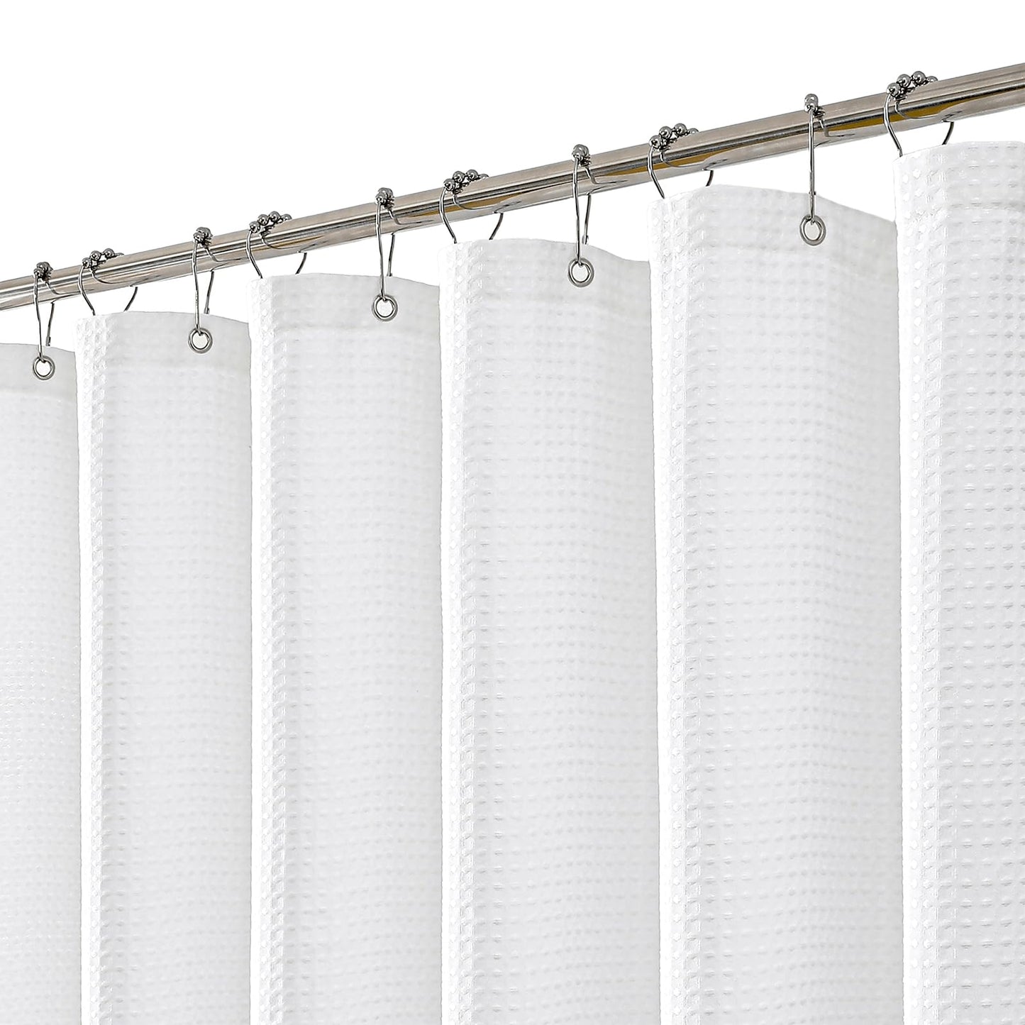 meioro White Shower Curtain, Mould Proof and Mildew Resistant Waffle Heavy Textured Fabric Shower Curtains with 12 Hooks, 180 x 210cm Luxury Weighted