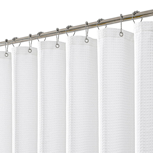 meioro White Shower Curtain, Mould Proof and Mildew Resistant Waffle Heavy Textured Fabric Shower Curtains with 12 Hooks, 180 x 210cm Luxury Weighted