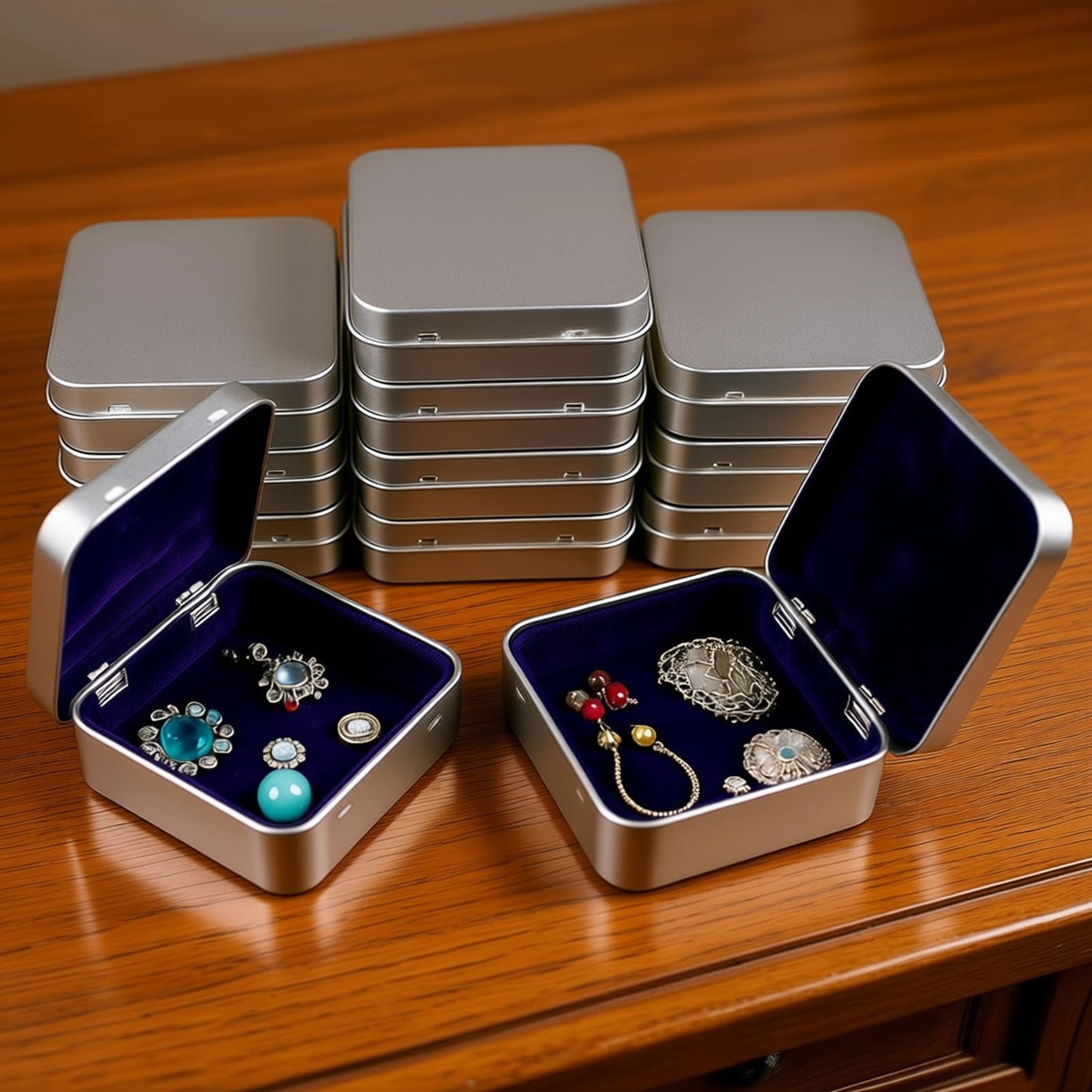 Goodma 12 Pieces Square Metal Empty Tins, Silver, 7 x 7 x 2 cm