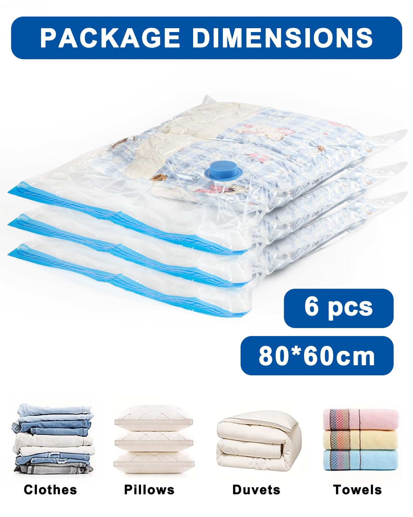 Acual Vacuum Storage Bags, 6 Pack Large Space Saver Bags 80 x 60cm