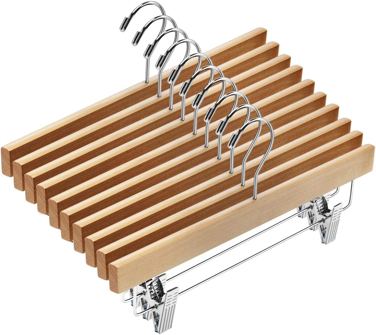 20pcs Wooden Trouser Hangers, 35cm Natural Skirt Coat Hangers with Clips