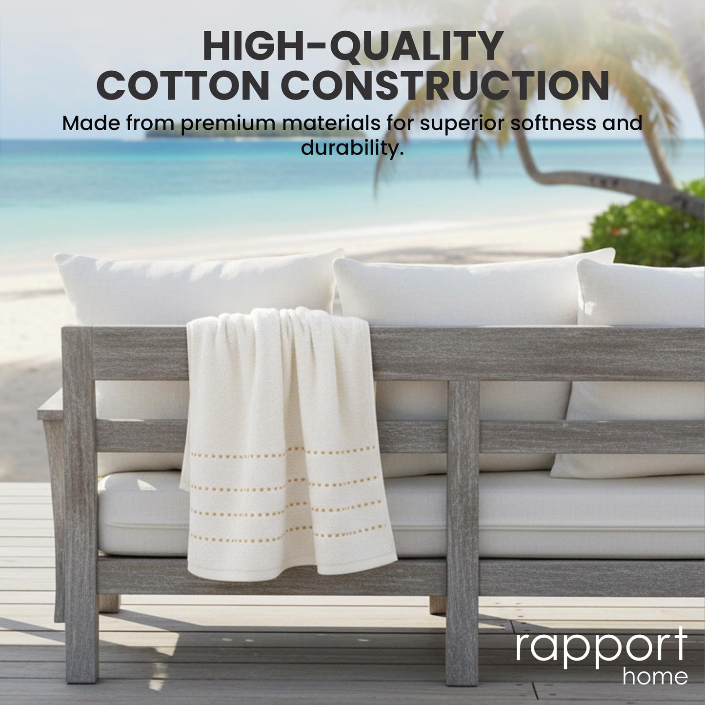 Rapport Home Linear Bath Sheets 2 Pack | Ivory Cream | 90x140cm | Luxurious 500GSM 100% Cotton | Oeko-Tex Certified Absorbent & Soft Bathroom Towels