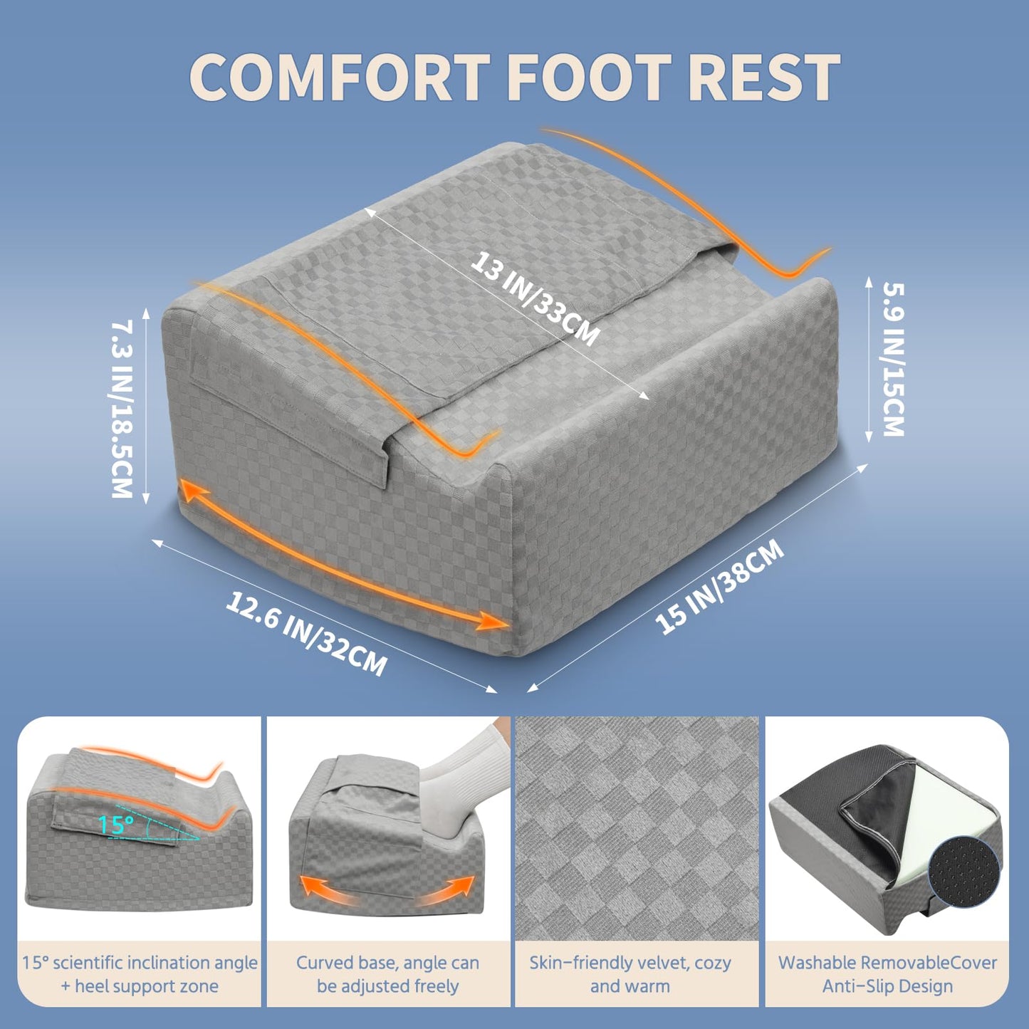 Nockovi Ergonomic Foot Rest for Under Desk at Work – 15° Tilt Angle Under Desk Footrest with High-Resilience Foam, Velvet Top & Non-Slip Base