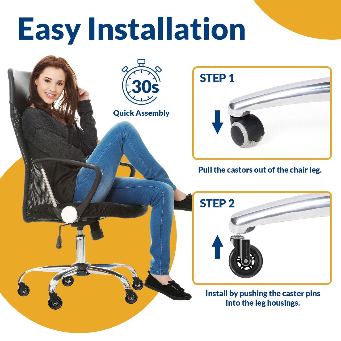 COSYLAND Office Chair Wheels Set of 5 - Rubber Roller Blade Castors for Office Chairs