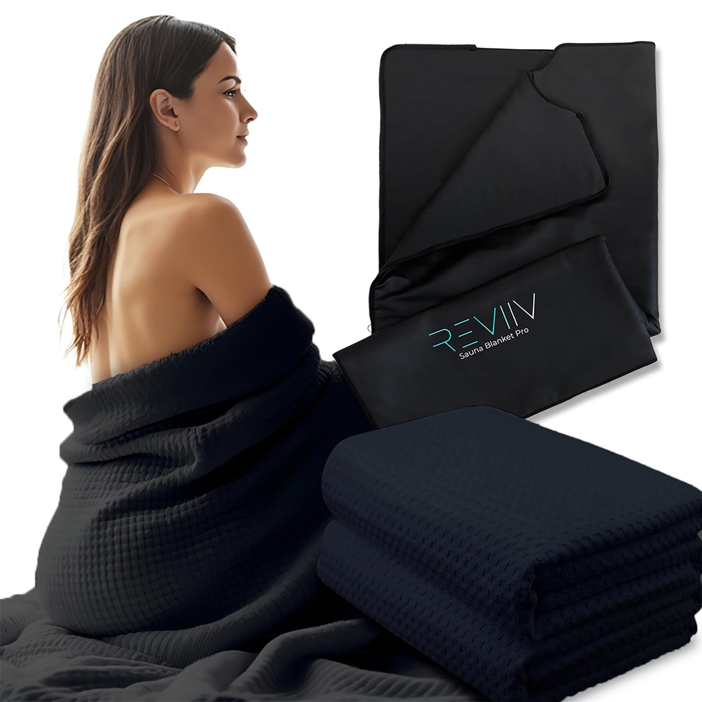 REVIIV Sauna Blanket Insert Towel - 2 Pack Soft Black Cotton Waffle - Comfortable and Easy Home Sessions Minimal Cleanup - Super Absorbent Sauna Towel