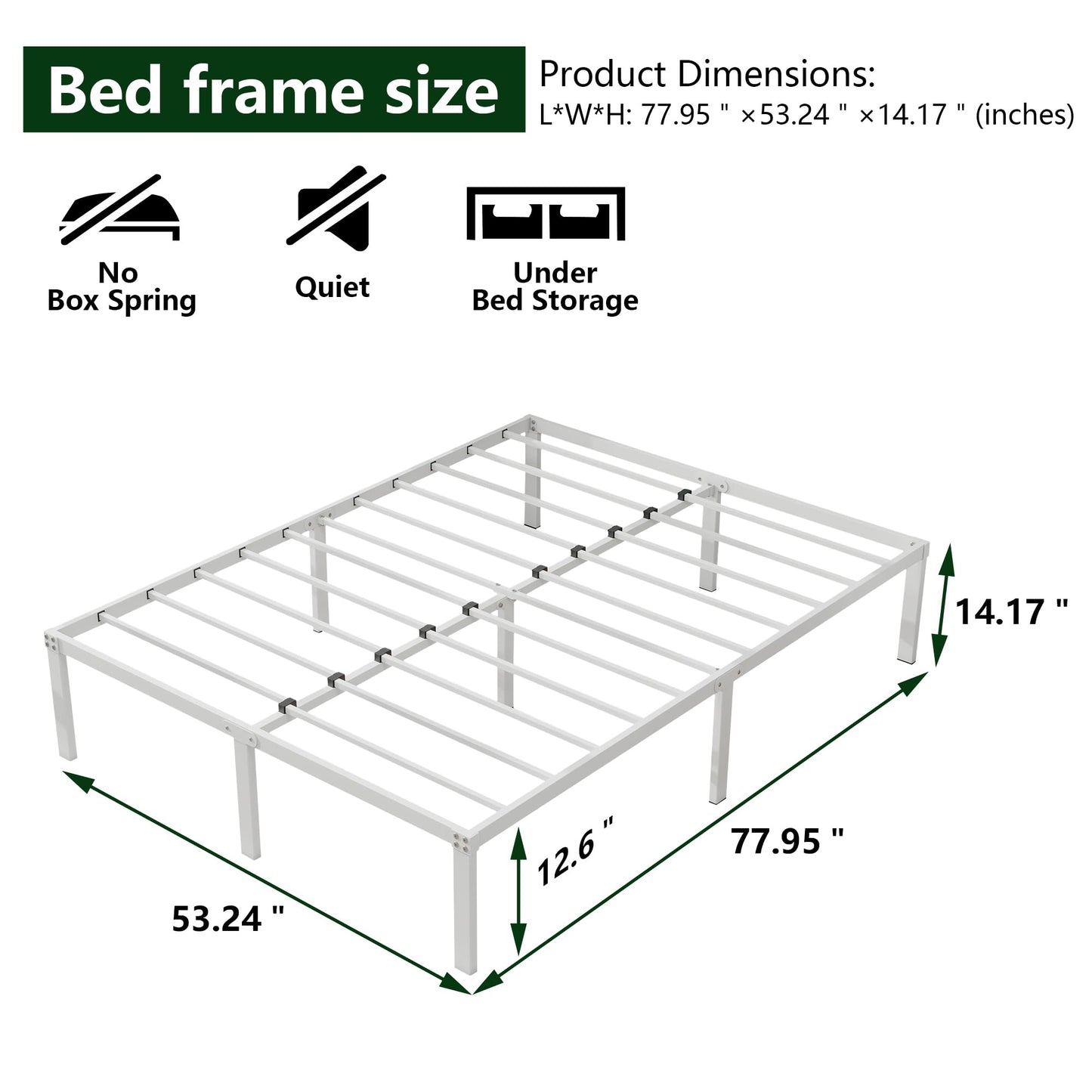 DUMEE 4ft6 Double Bed Frames, 36cm High Metal Platform Bed Frames Double with Storage Under Bed/Steel Slats Mattress Base, No Box Spring Needed