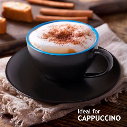 MIAMIO - Set of 6, Ceramic Stackable Cappuccino Cups Set / 175 ml Cappuccino Mugs and Saucer with Metal Stand for Coffee Drinks, Cappuccino, Latte,