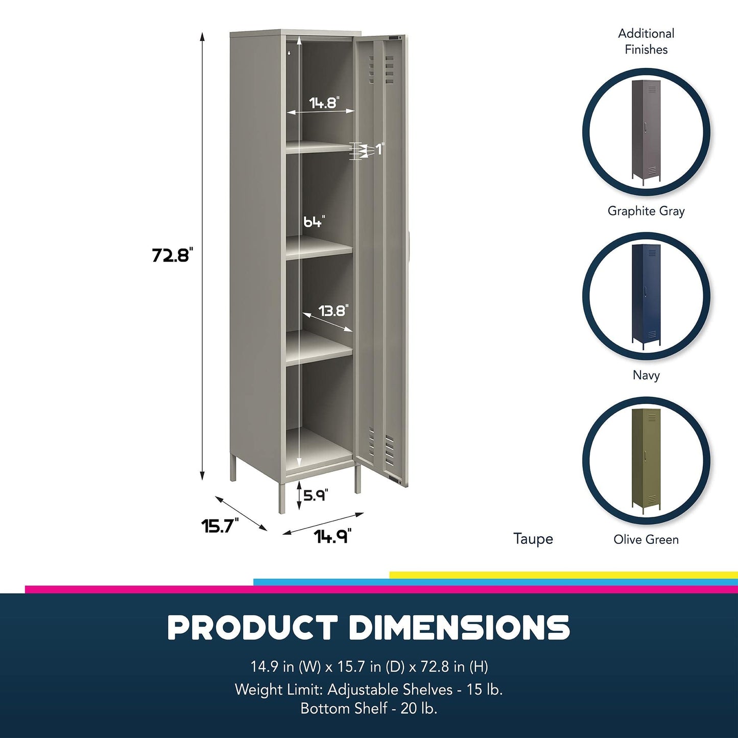 DHP Furniture Bradford Single Metal Storage Cabinet Taupe
