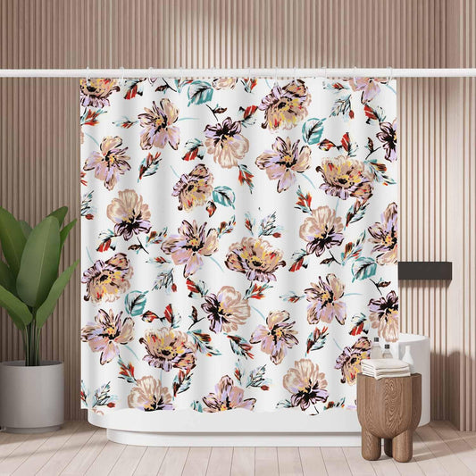 Woutay Shower Curtain Mould Proof Resistant Flowers Painting,Water Repellant Fabric,Polyester,with 12 Plastic Hooks,Size 180x180CM