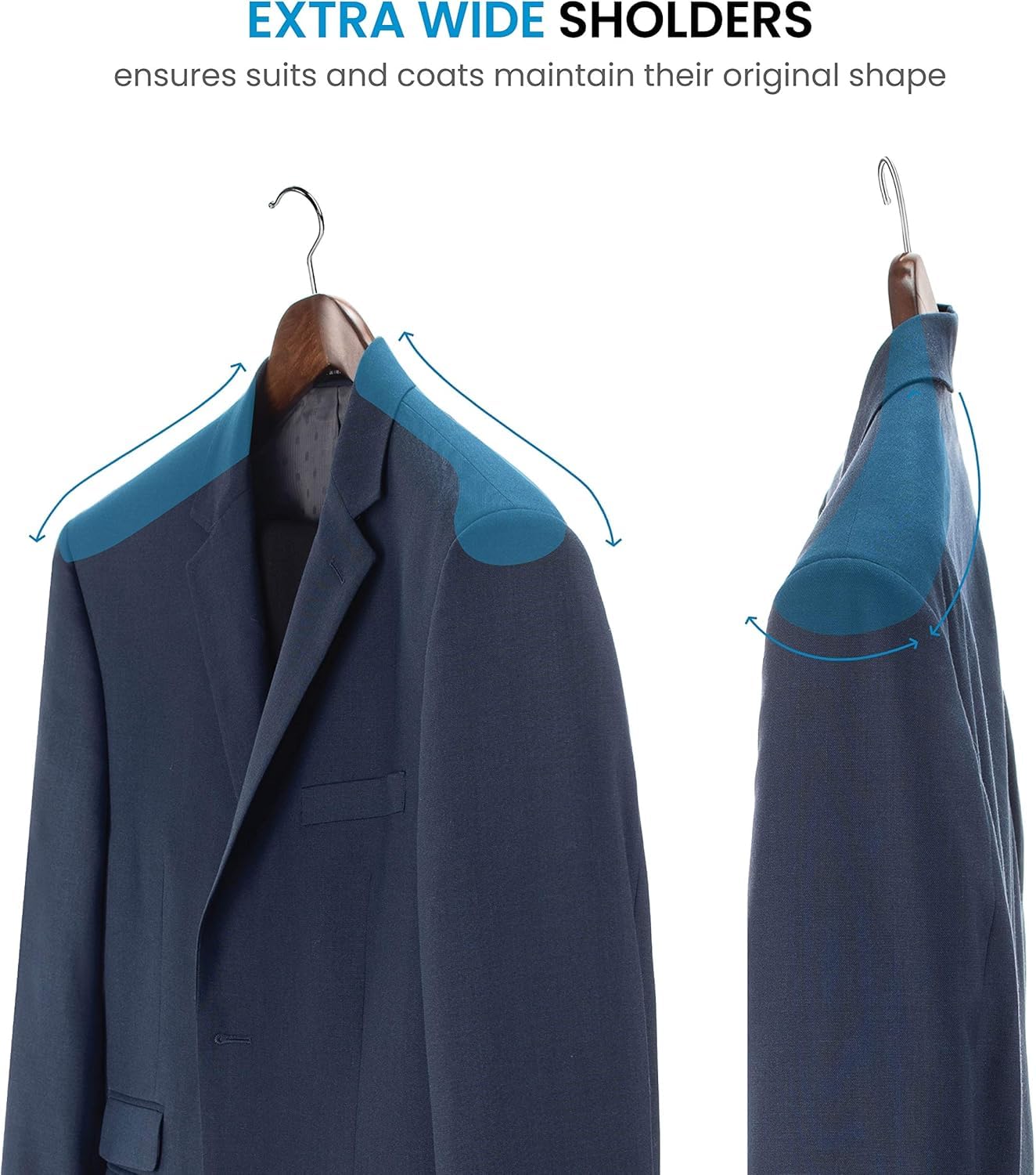 High-Grade Wooden Hangers - Set of 6 - Heavy-Duty Coat Hangers with Wide Shoulders
