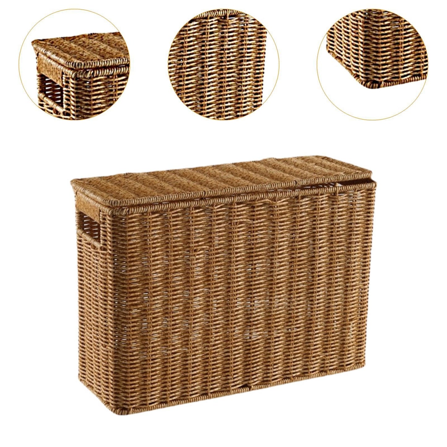 HGZLQKD Narrow and Tall Storage Box, Woven Magazine Holder with Lid Portable Narrow Basket Bin, Narrow File Holder for Bathroom, L