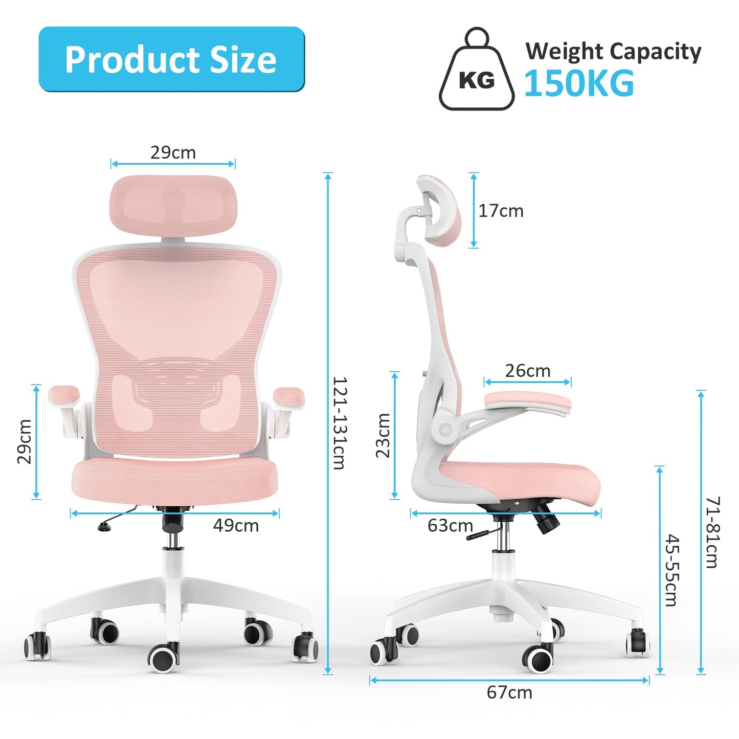 Feonase Ergonomic Office Chair with Adjustable Headrest and Lumbar Support, Mesh Back, Flip-up Armrests and Rocking Function