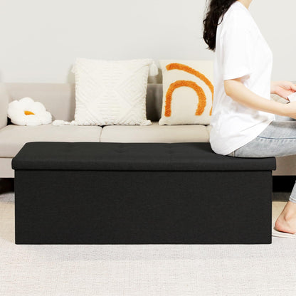 Bonlife 110cm Extra Large Ottoman Storage Box with Lid,Black Folding Toy Chest Boxes Bedroom End of Bed Storage Bench Footstools for Living Room