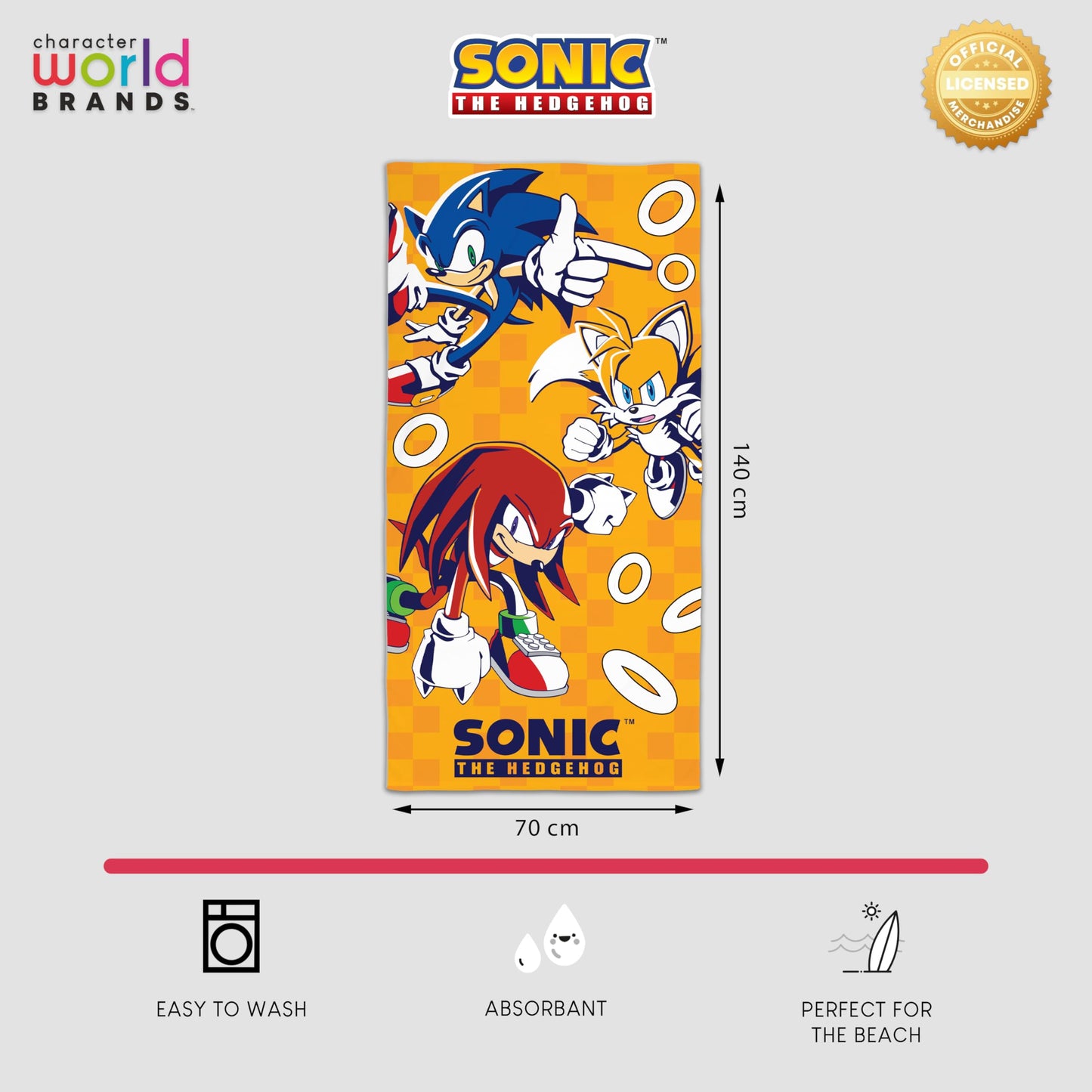 Sonic the Hedgehog Kids Officially Licenced Towel | Super Soft Feel | Play Design | Perfect The Home, Bath, Beach & Swimming Pool