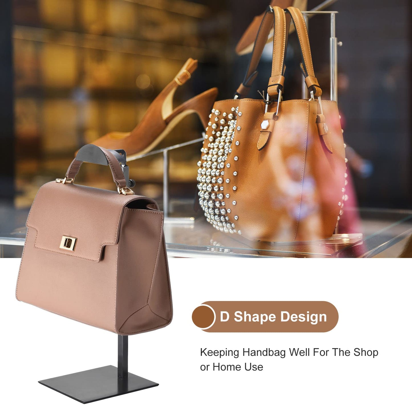 sourcing map Purse Display Stand Set 3 Pack Metal Adjustable Handbag Rack Single Hook Holder for Boutique Store - Black